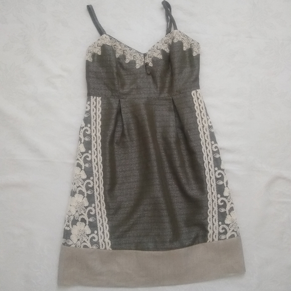 Anthropologie Dresses & Skirts - Anthropologie linen lace crochet embroidery pleats